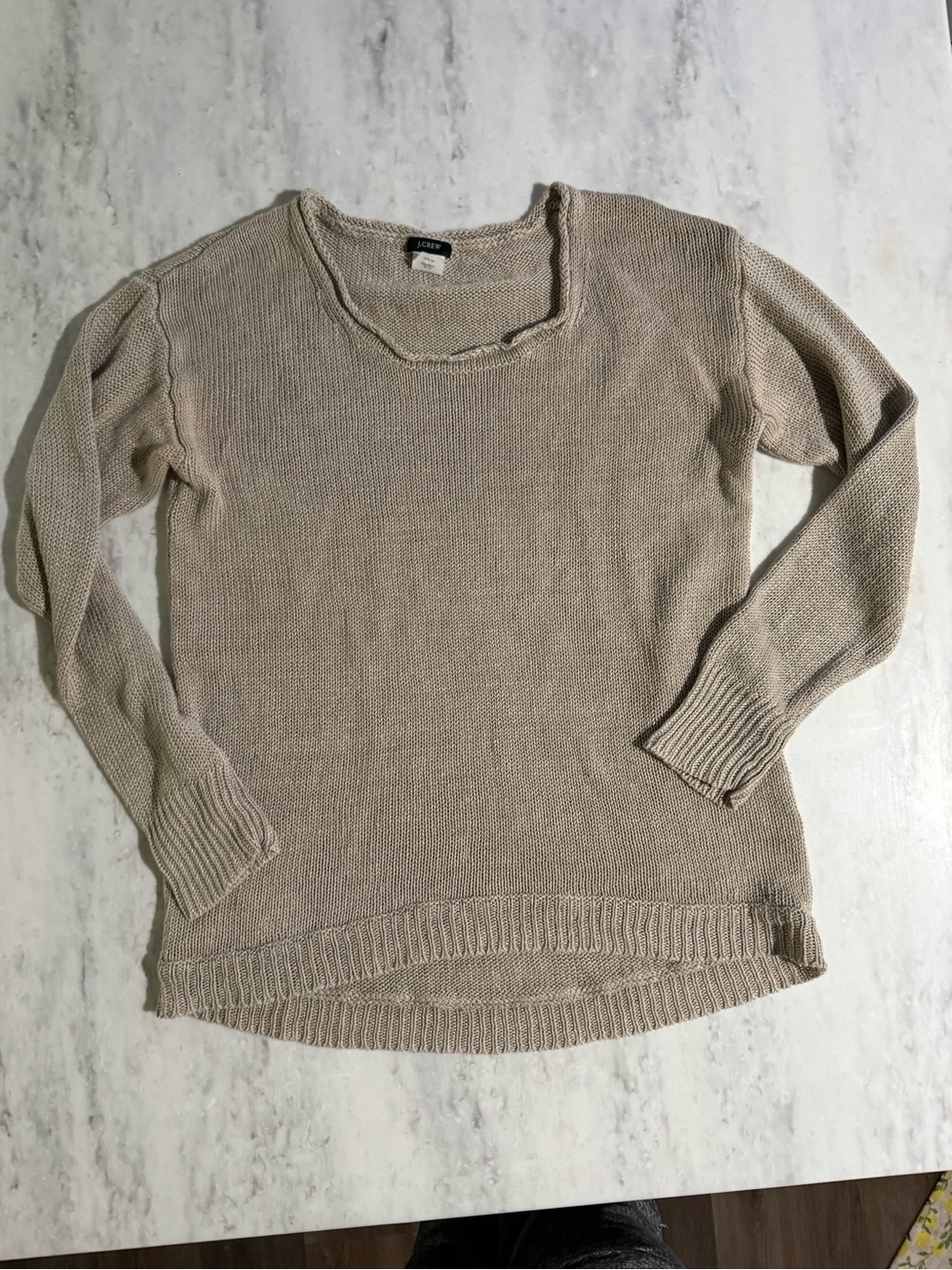 J. Crew Women's Beige Linen Lightweight Knit Beach Coverup Sweater Size Medium